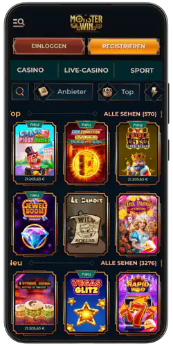 MonsterWin Anwendung – Casino-Bereich besuchen und spielen