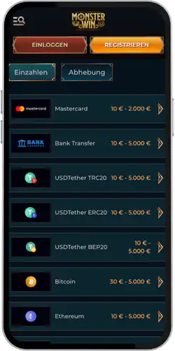 Tatigen Sie eine Einzahlung Monster Win bonus